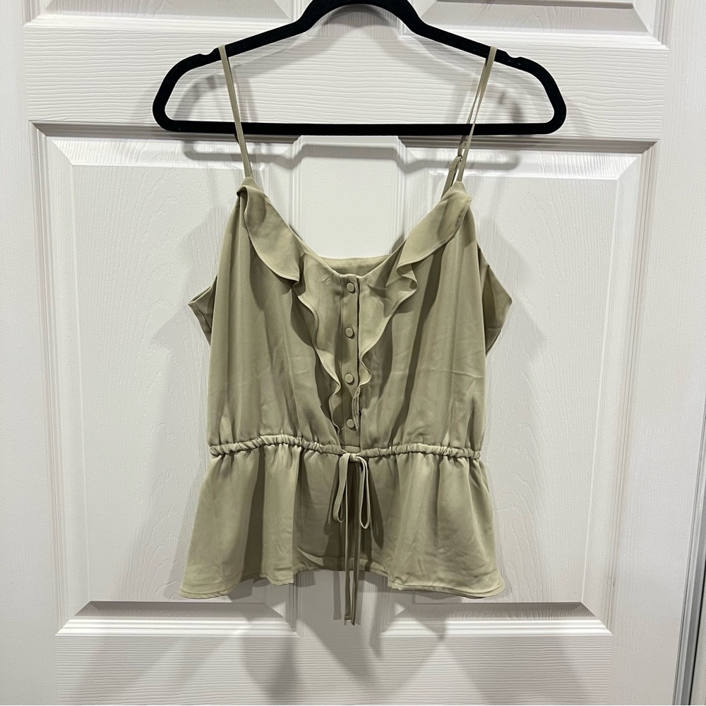 Express Ruffle Button Front Cami Tank Top Sage Green Size Medium Tie Front